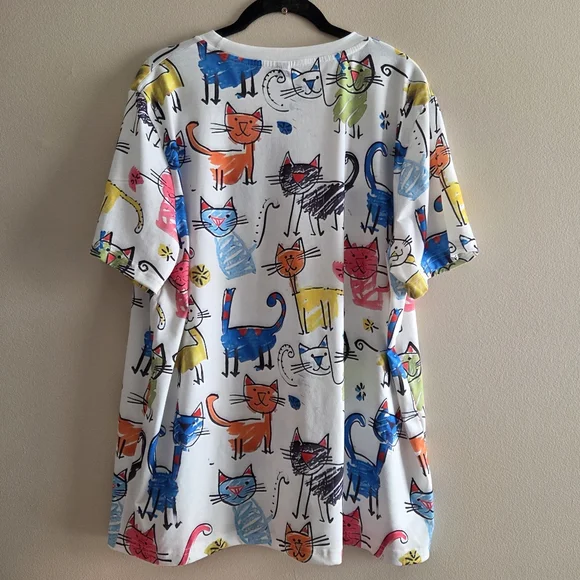 Colorful Cat Print Short Sleeve Shirt 2XL - Picture 4 of 8